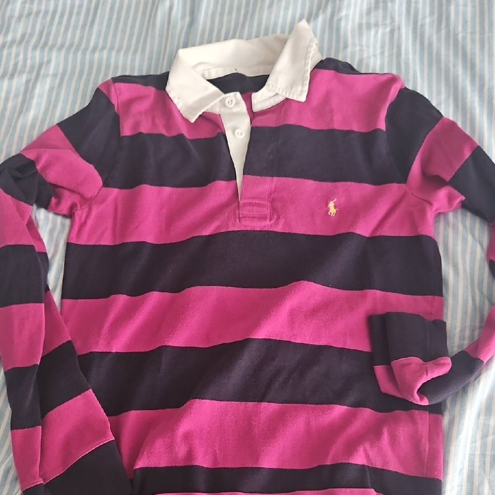 Striped Pink and Black Kids Polo Shirt